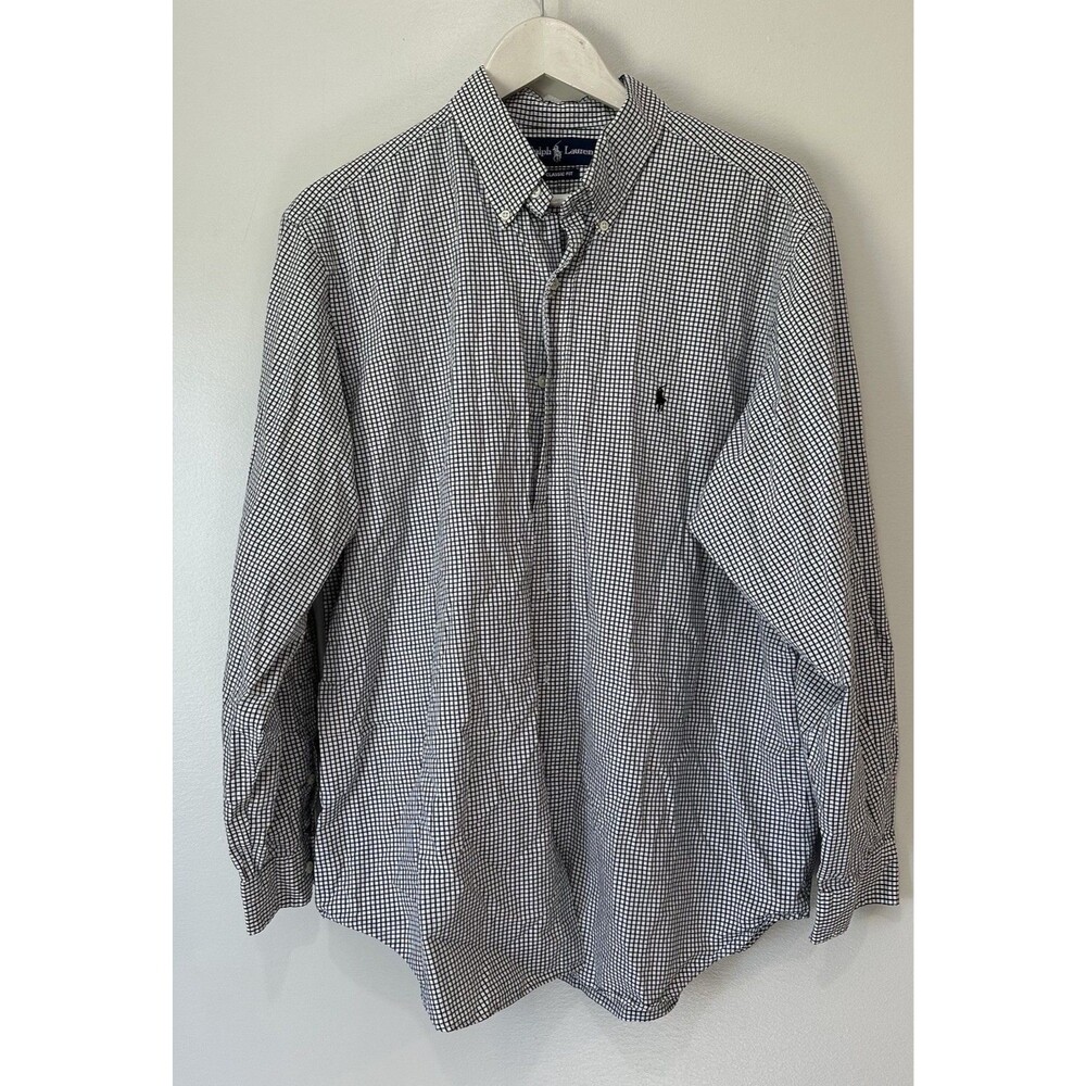 Ralph Lauren Men Size XL Black And White Gingham Plaid Long Sleeve Button Down